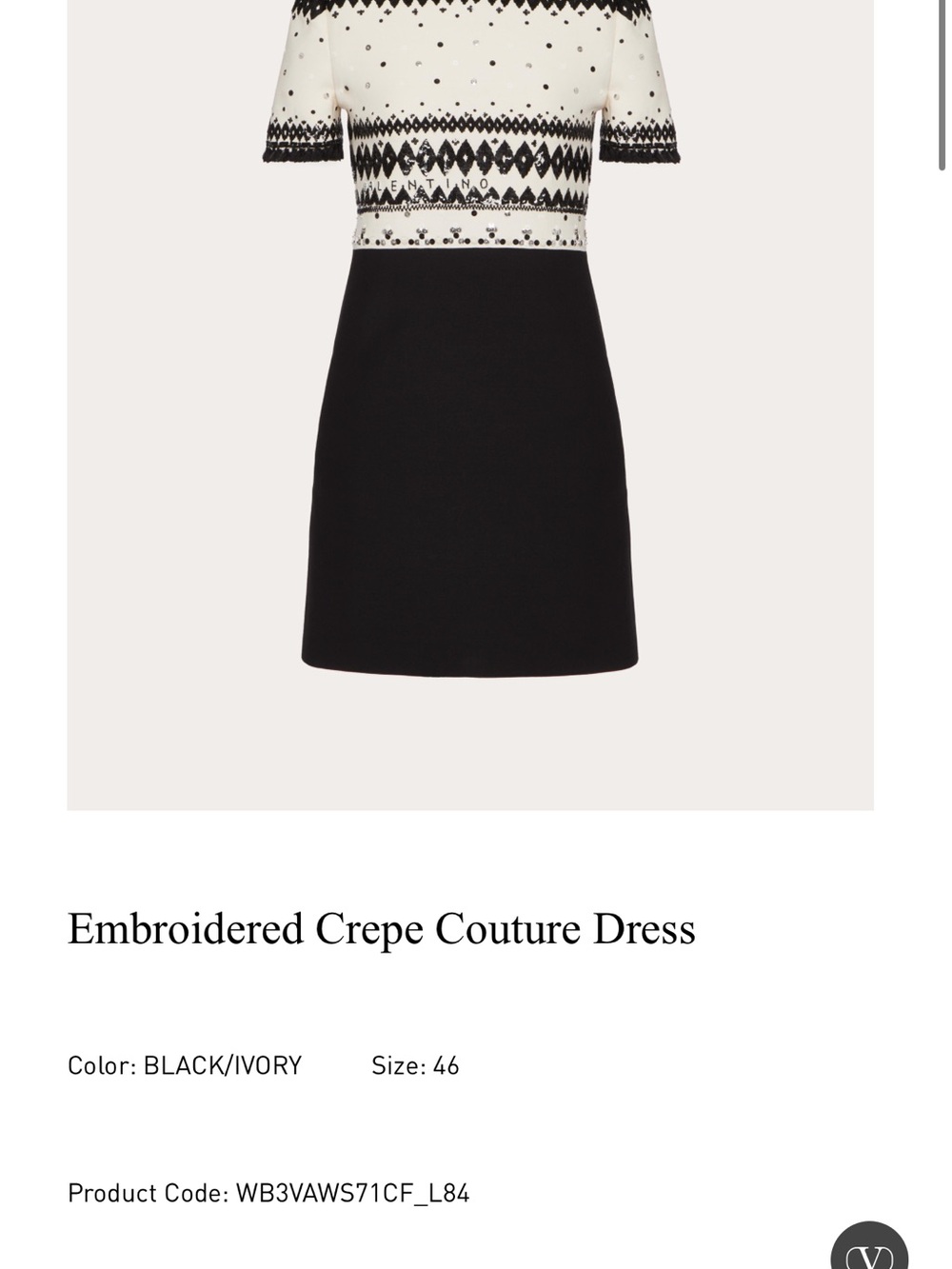 Valentino Black and Ivory Embroidered Mini Dress